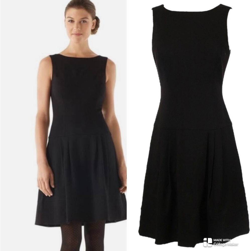 White House Black Market boatneck drop waist pleated fit and flare dress